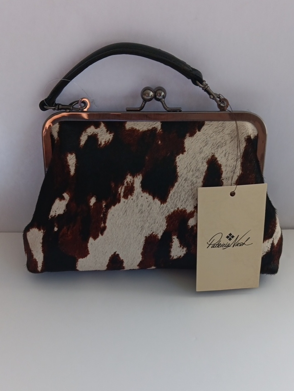 Patrricia Nash Vione Cavalino Cowhide Leather Frame Bag Kisslock Purse NWT